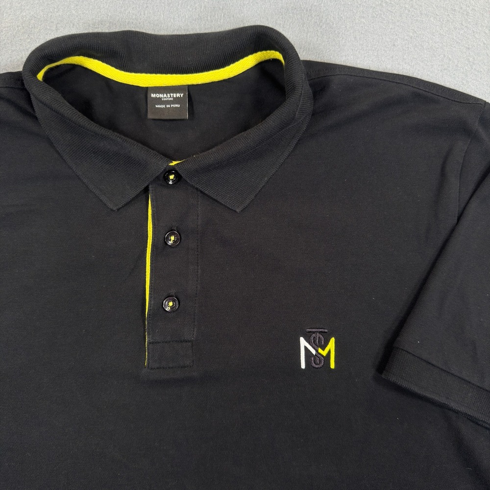 Monastery Couture Mens XL Black Premium Cotton Short Sleeve Polo Shirt Peru